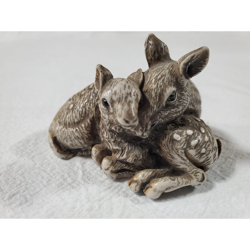 Vintage Doe & Fawn Cuddling Figurine Enesco